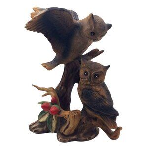 Homco Porcelain Horned Owls On Tree Figurine Home Interiors Collectible